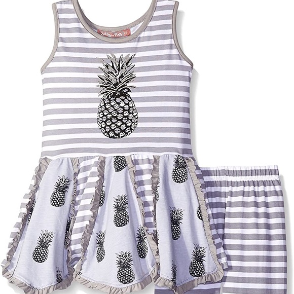 Jelly The Pug Other - Jelly The Pug Grey Knit Stripe Pineapple Outfit